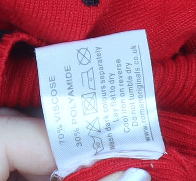 Roman Women's Red Polka Dot Scoop Neck Knit Jumper Size 14