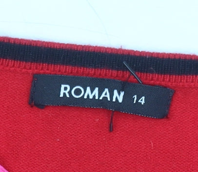 Roman Women's Red Polka Dot Scoop Neck Knit Jumper Size 14