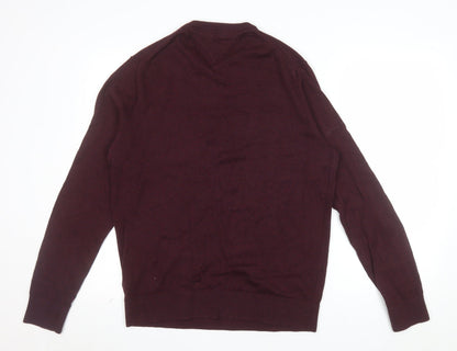 Tommy Hilfiger Men's Burgundy L Pullover Jumper Pima Cotton Cashmere Crew Neck