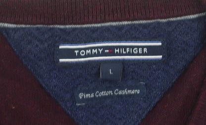 Tommy Hilfiger Men's Burgundy L Pullover Jumper Pima Cotton Cashmere Crew Neck