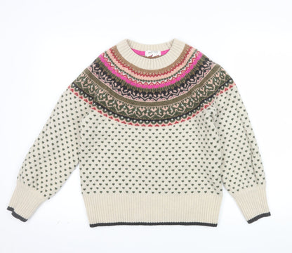 White Stuff Women's Beige Fair Isle Wool Jumper Size 6
