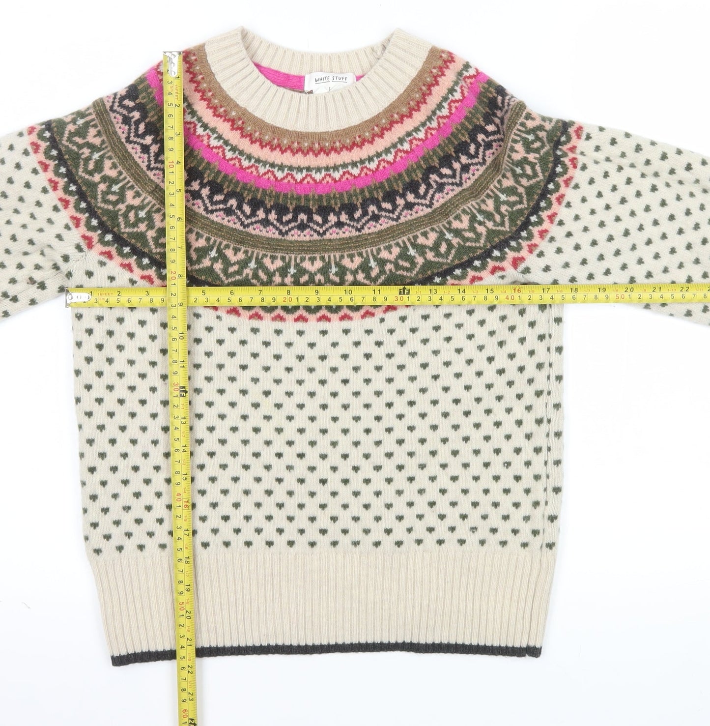 White Stuff Women's Beige Fair Isle Wool Jumper Size 6