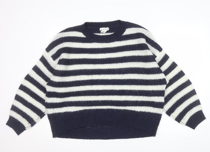 L.O.G.G. Women Navy White Striped Crew Neck Pullover Jumper M
