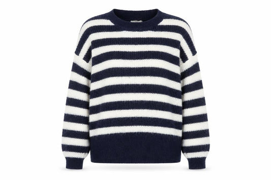 L.O.G.G. Women Navy White Striped Crew Neck Pullover Jumper M