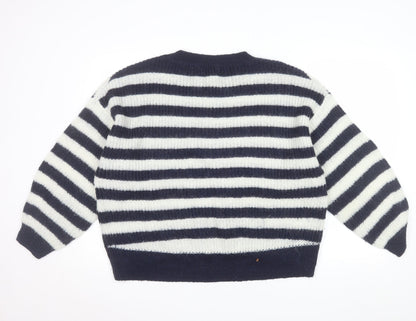 L.O.G.G. Women Navy White Striped Crew Neck Pullover Jumper M