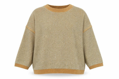 Tu Women Gold Metallic Knit Crew Neck Pullover Jumper Size 20