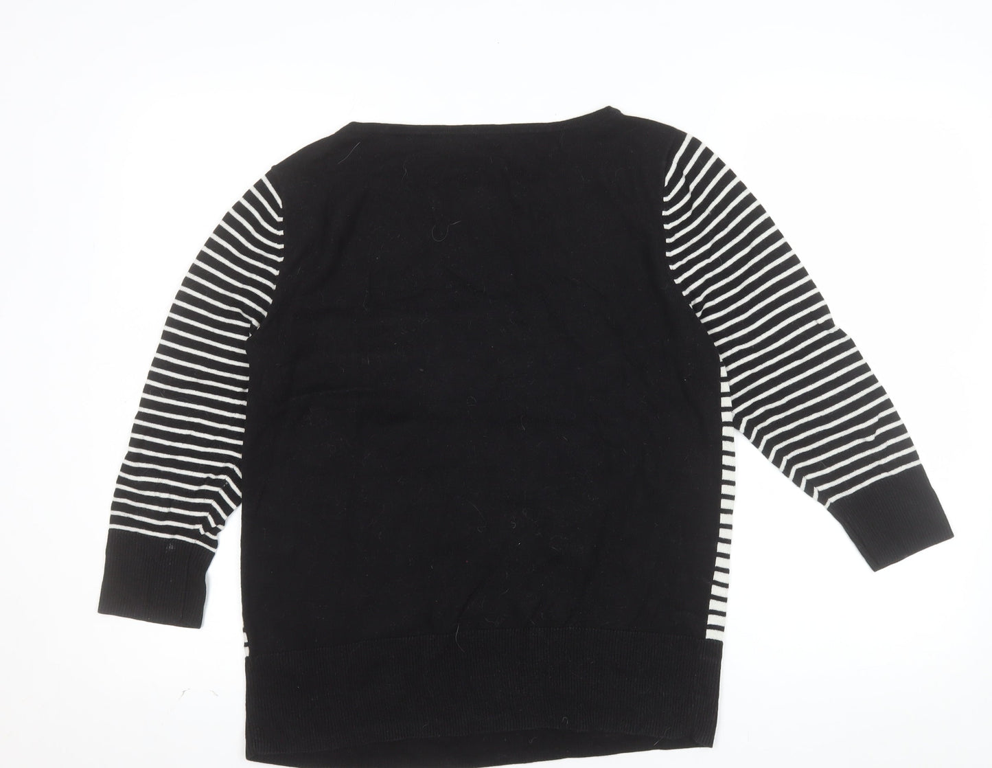 Oasis Women’s Black Striped Bird Jumper L Embroidered Sequin Knit