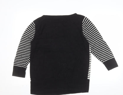 Oasis Women’s Black Striped Bird Jumper L Embroidered Sequin Knit