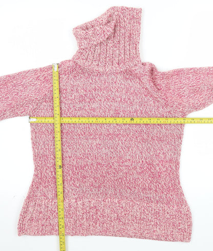 Next Women Pink Roll Neck Chunky Knit Jumper UK 12 Long Sleeve