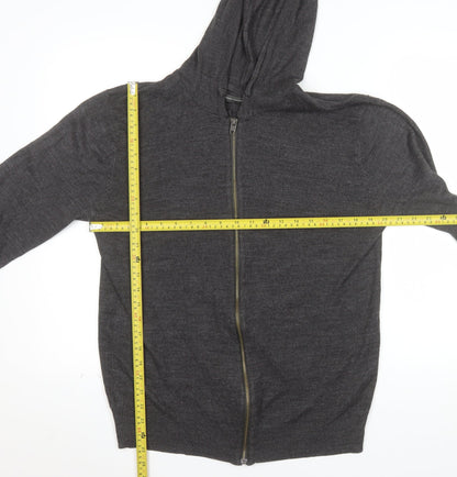 French Connection Men's Grey Wool Full Zip Hooded Jumper Size L