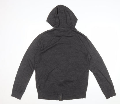 French Connection Men's Grey Wool Full Zip Hooded Jumper Size L