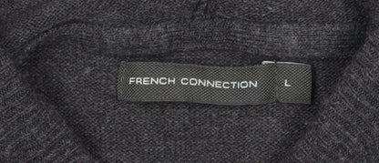 French Connection Men's Grey Wool Full Zip Hooded Jumper Size L