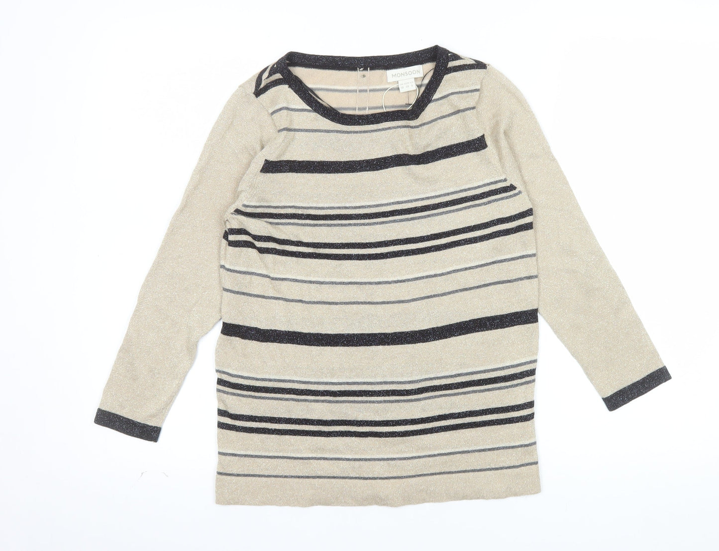 Monsoon Women Beige Striped Knit Long Sleeve Top Size 10