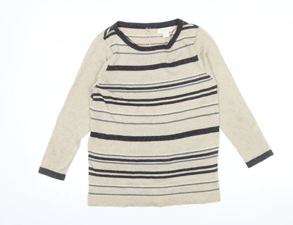 Monsoon Women Beige Striped Knit Long Sleeve Top Size 10