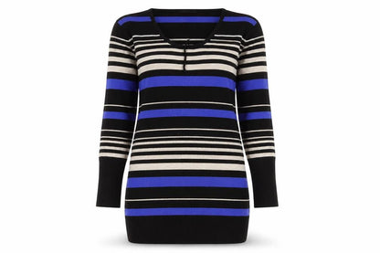 Fransa Women's Multicoloured Striped Long Sleeve Pullover Jumper L