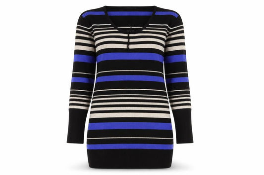 Fransa Women's Multicoloured Striped Long Sleeve Pullover Jumper L