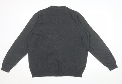 Marks and Spencer Men's Grey Cotton V-Neck Jumper L Regular Fit