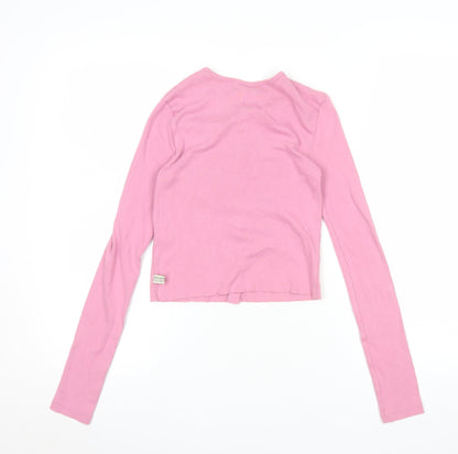 Urban Outfitters Womens Pink XS Cropped Button-Up Cotton Cardigan