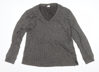 DAGi Women Grey Cable-Knit V-Neck Long Sleeve Jumper XL