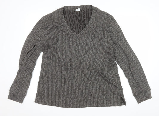 DAGi Women Grey Cable-Knit V-Neck Long Sleeve Jumper XL