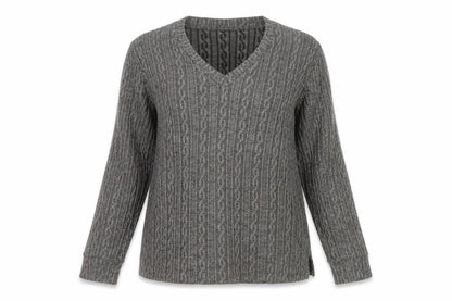DAGi Women Grey Cable-Knit V-Neck Long Sleeve Jumper XL