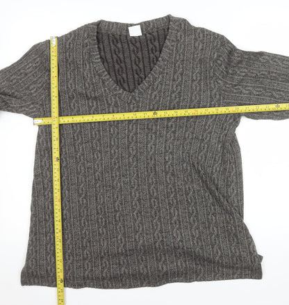 DAGi Women Grey Cable-Knit V-Neck Long Sleeve Jumper XL