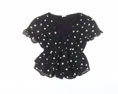 Pimkie Women’s Black Polka Dot Chiffon Tunic Blouse XS