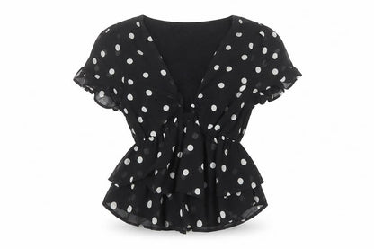 Pimkie Women’s Black Polka Dot Chiffon Tunic Blouse XS