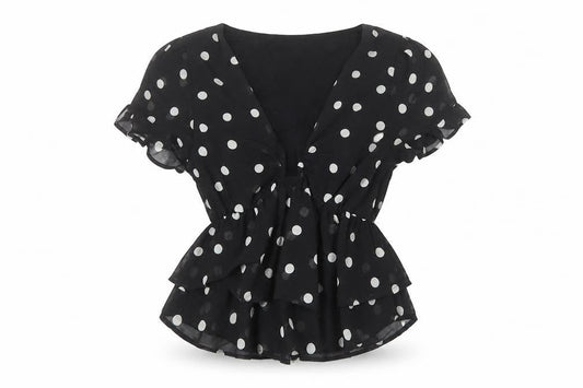 Pimkie Women’s Black Polka Dot Chiffon Tunic Blouse XS