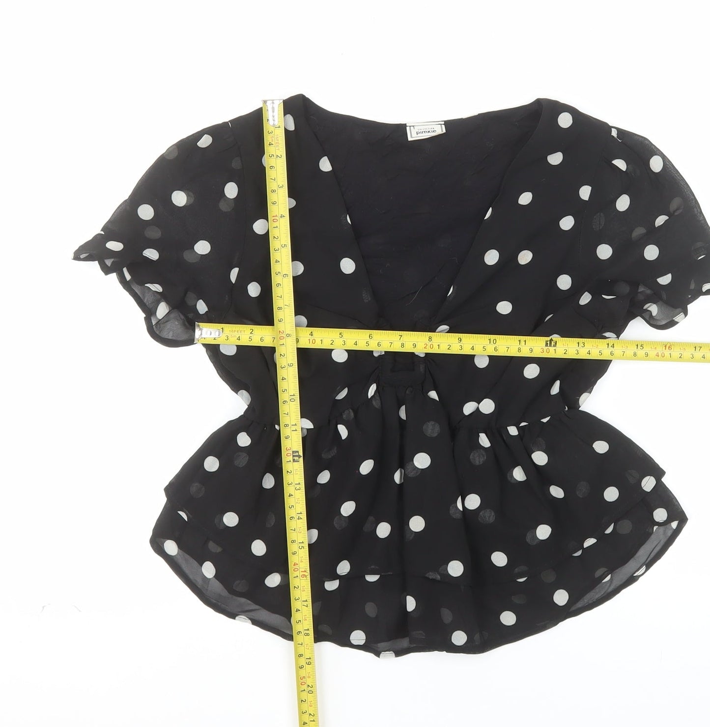 Pimkie Women’s Black Polka Dot Chiffon Tunic Blouse XS