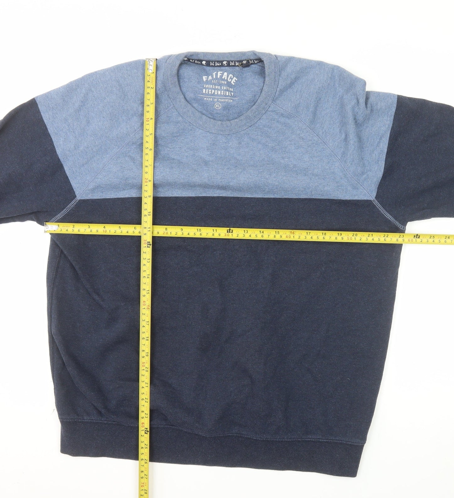 FatFace Men's Blue XL Colour Block Crew Neck Sweatshirt