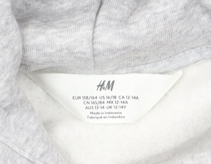 H&M Girls Grey Pullover Fleece Hoodie 13-14 Years Regular Fit