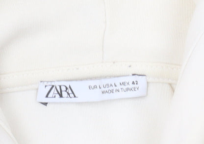 ZARA Womens Beige Pullover Hoodie Size 14 Cotton Blend Casual