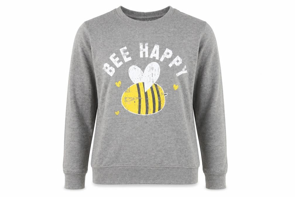 Batch1 Women's Grey Bee Happy Pullover Sweatshirt Size M