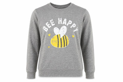Batch1 Women's Grey Bee Happy Pullover Sweatshirt Size M