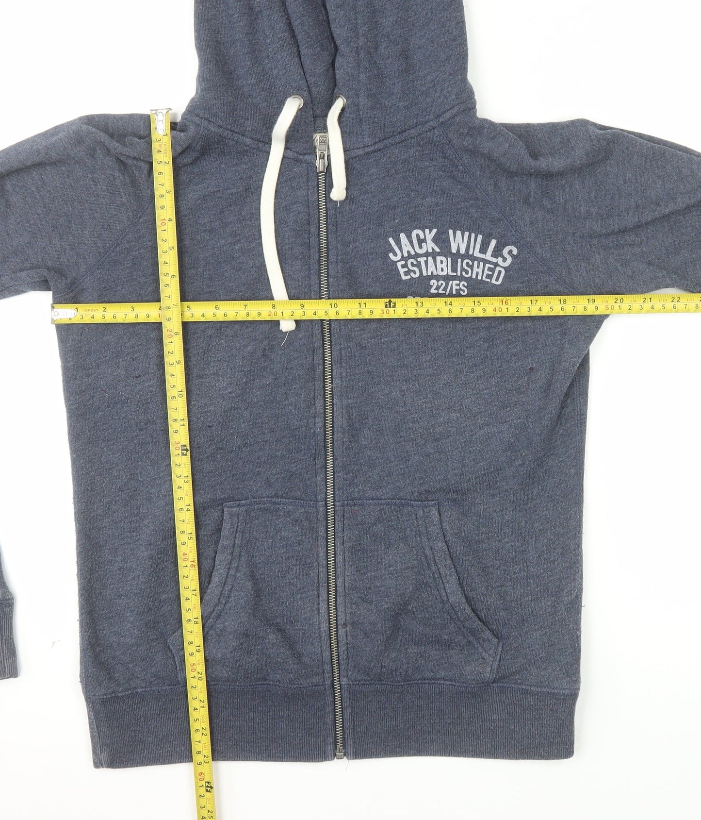 Jack Wills Womens Blue Full Zip Hoodie Size 12 Cotton Blend Casual