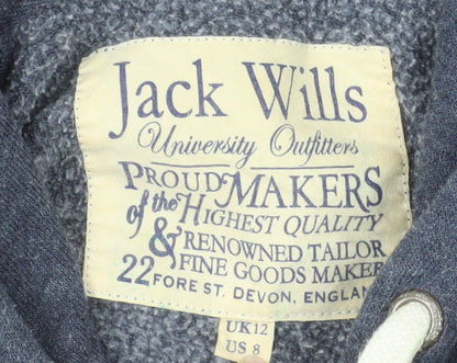 Jack Wills Womens Blue Full Zip Hoodie Size 12 Cotton Blend Casual