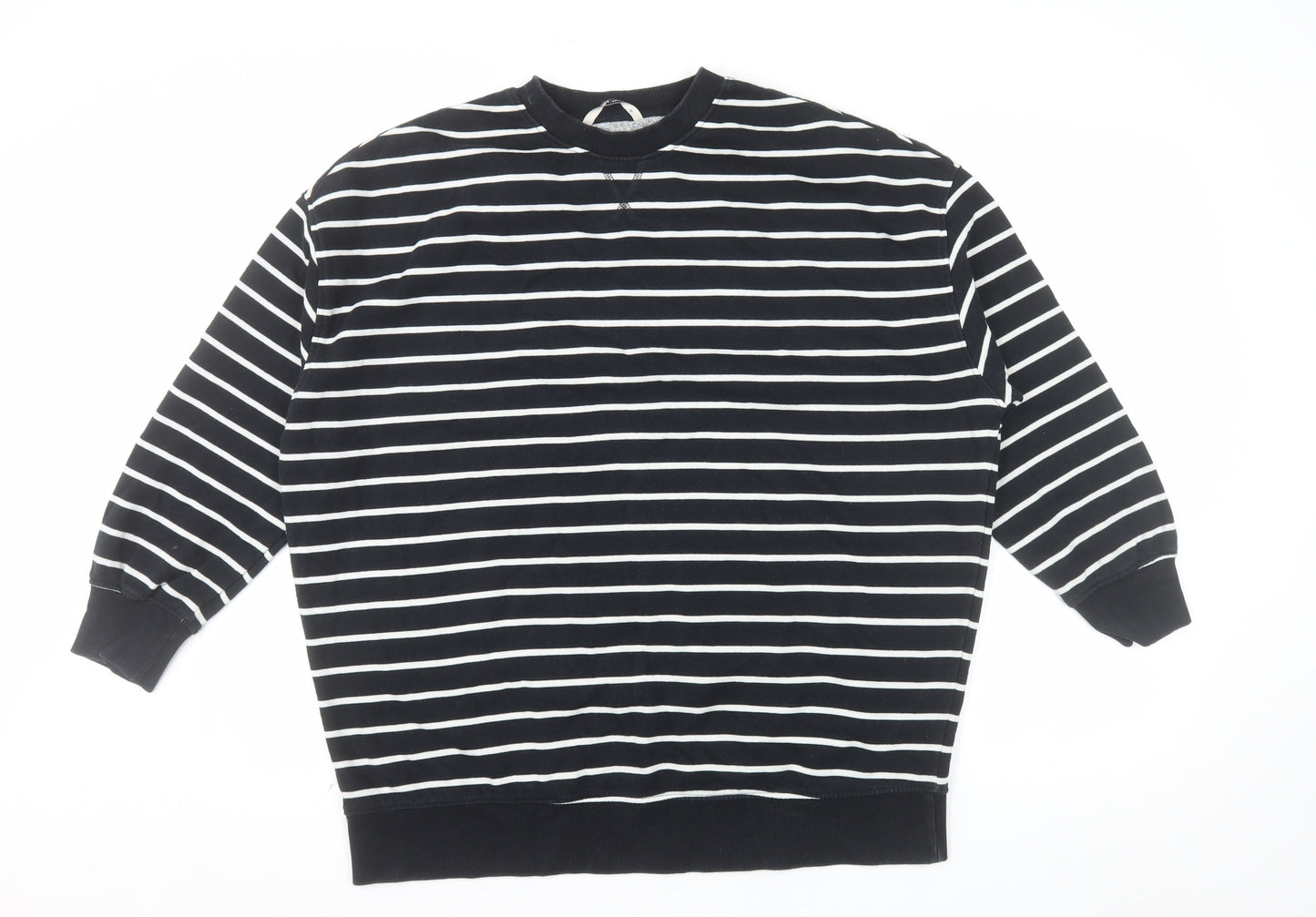 Tu Woman Black & White Striped Cotton Pullover Sweatshirt M