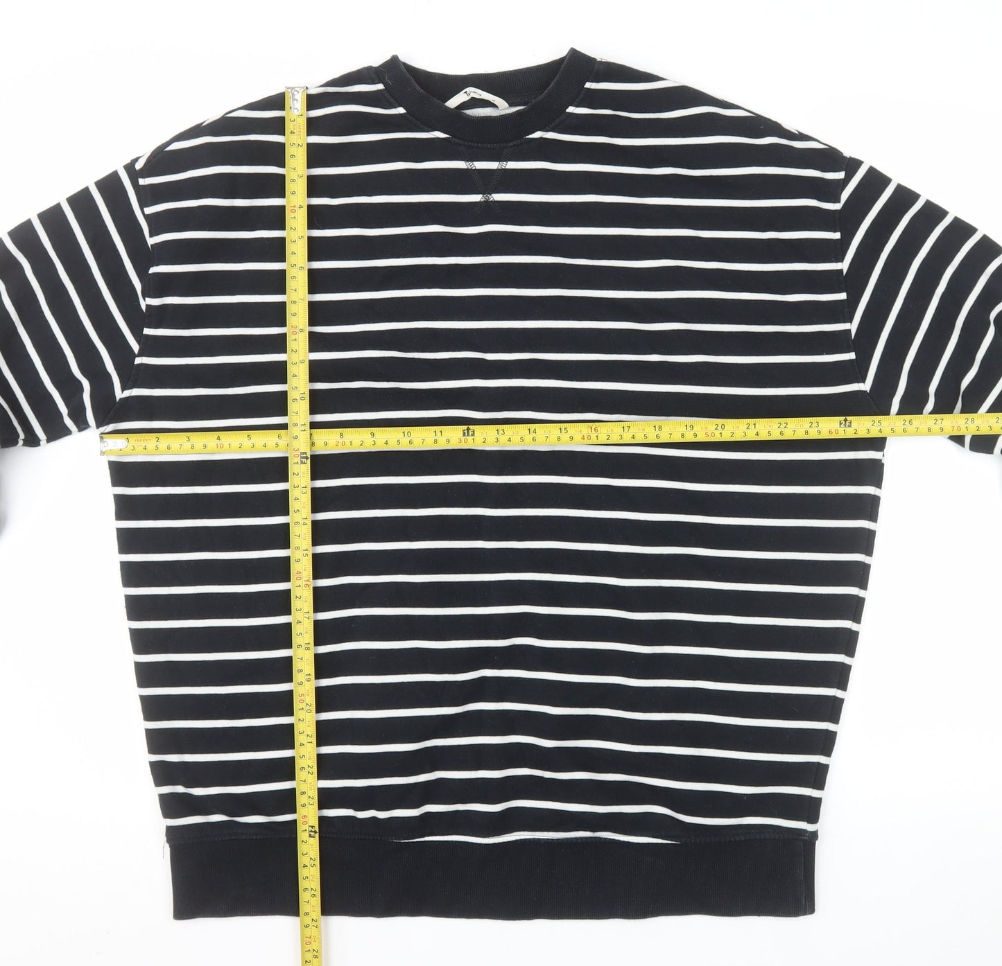 Tu Woman Black & White Striped Cotton Pullover Sweatshirt M