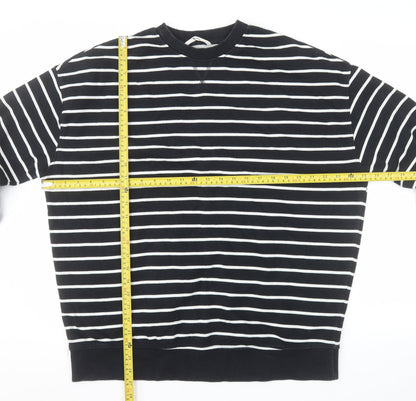 Tu Woman Black & White Striped Cotton Pullover Sweatshirt M