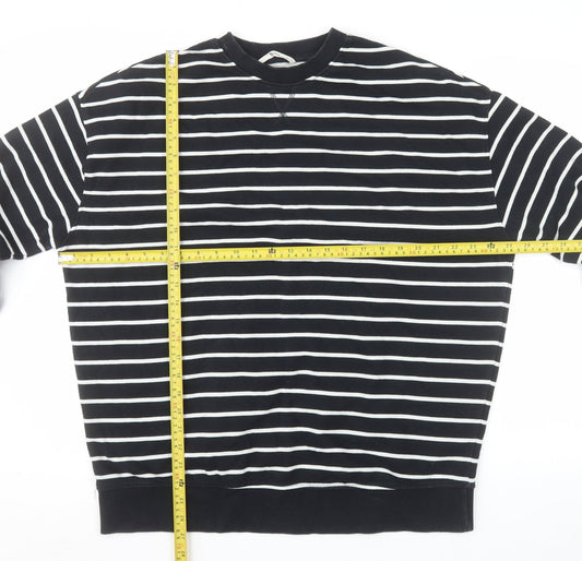 Tu Woman Black & White Striped Cotton Pullover Sweatshirt M