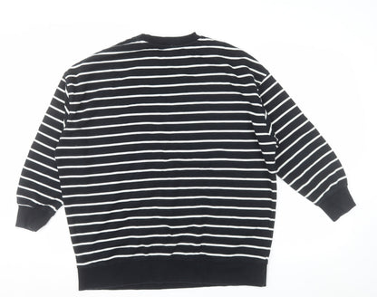 Tu Woman Black & White Striped Cotton Pullover Sweatshirt M