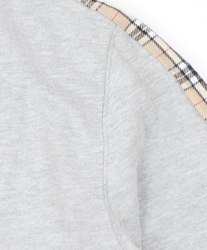 BEST Women Grey Checked Sleeve Cropped Pullover Sweatshirt M