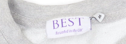 BEST Women Grey Checked Sleeve Cropped Pullover Sweatshirt M