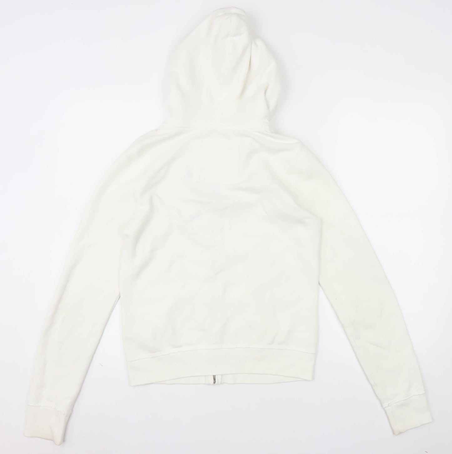 Hollister Women’s White Full Zip Hoodie Medium Cotton Blend Embroidered