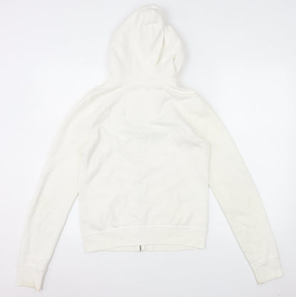 Hollister Women’s White Full Zip Hoodie Medium Cotton Blend Embroidered