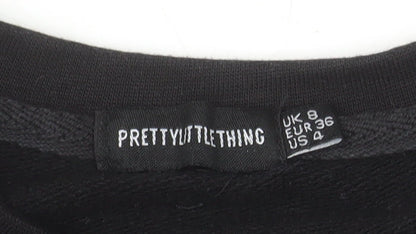 PrettyLittleThing Womens Black UK 8 Cropped Pullover Sweatshirt