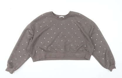 Zara Women Brown Studded Pullover Sweatshirt Size M