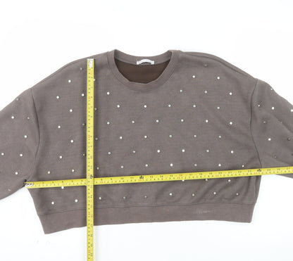 Zara Women Brown Studded Pullover Sweatshirt Size M