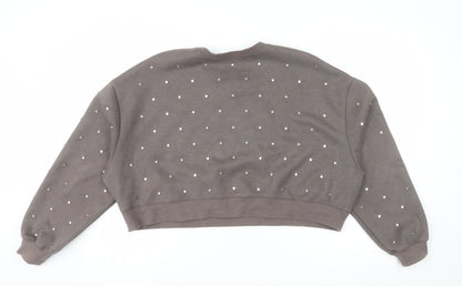 Zara Women Brown Studded Pullover Sweatshirt Size M